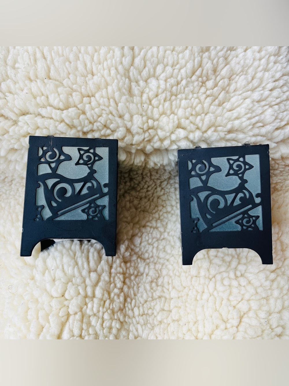 Pier 1 Dark Brown Metal Teal Glass Votive Candle Holders Set of 2